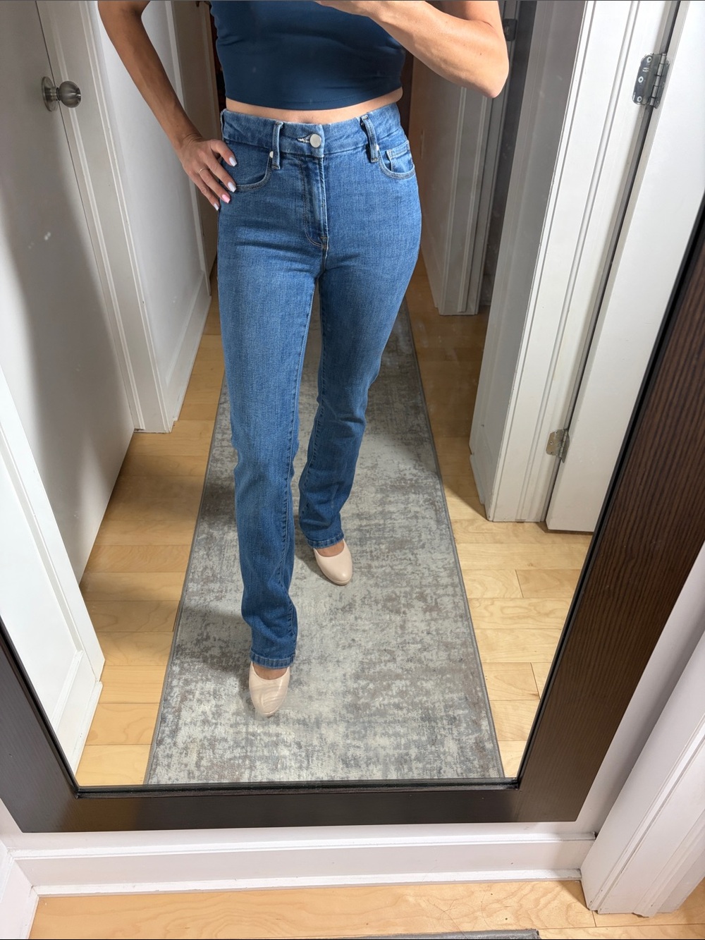 Zara Mid-Rise Straight Leg Jeans - Blue Denim